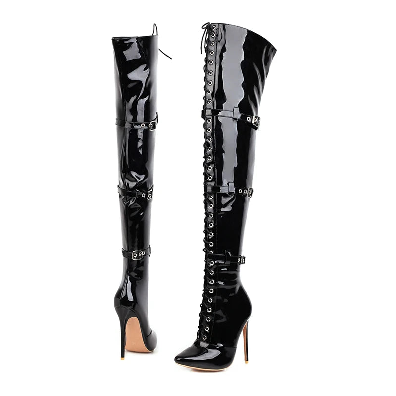 Thigh high patent leather boots