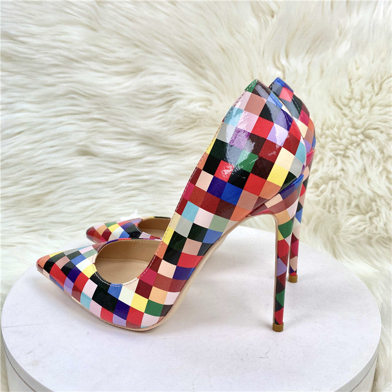 Rainbow chequered stiletto heels