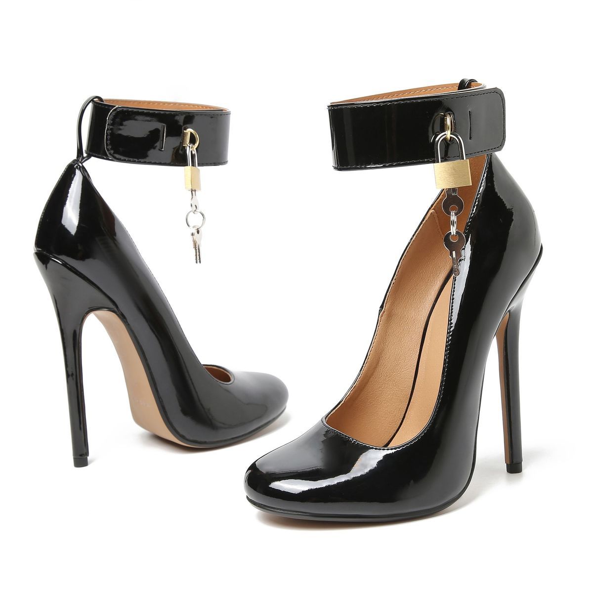 Red stiletto padlock heels