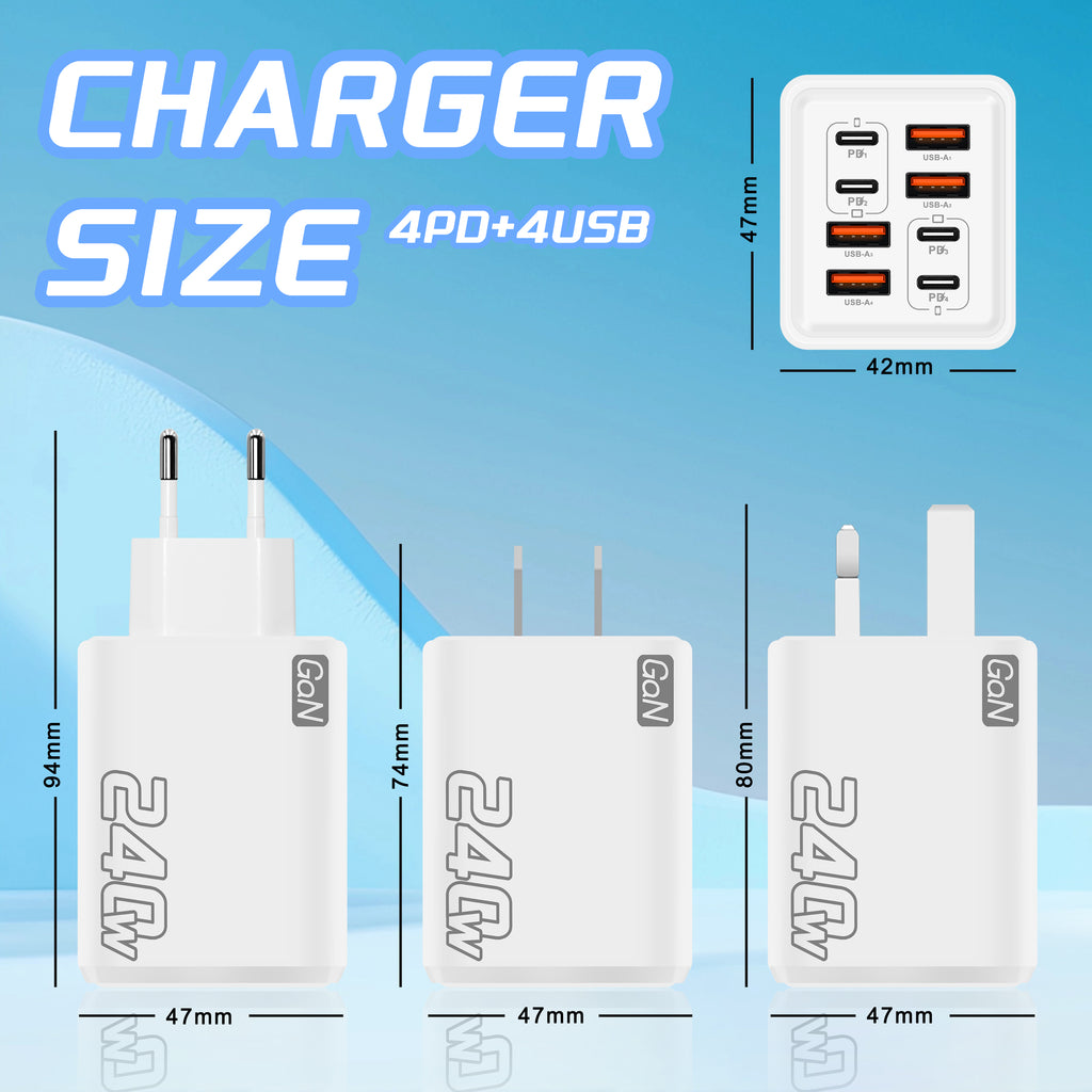 240W 8 in 1 fast charging power adaptor