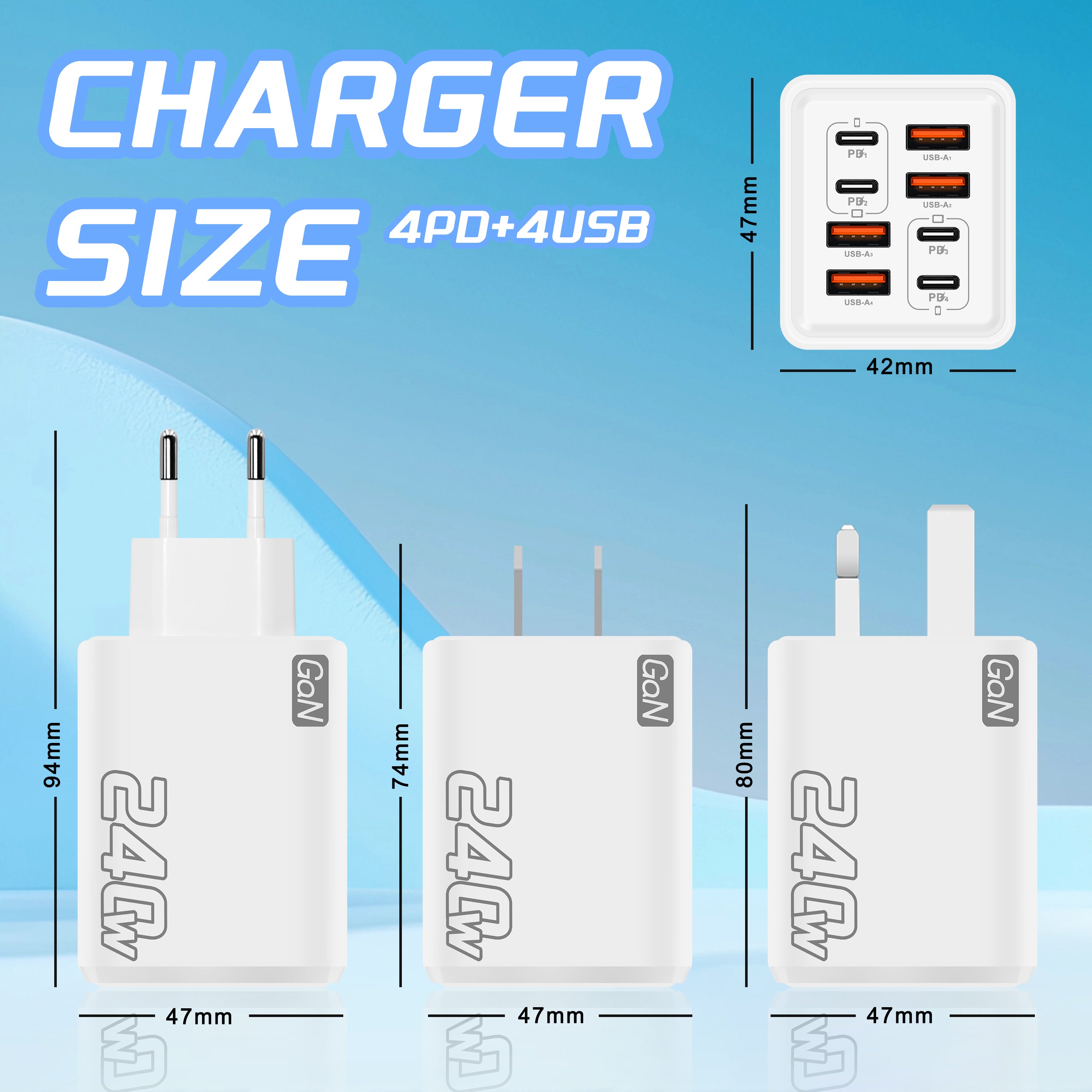 240W 8 in 1 fast charging power adaptor