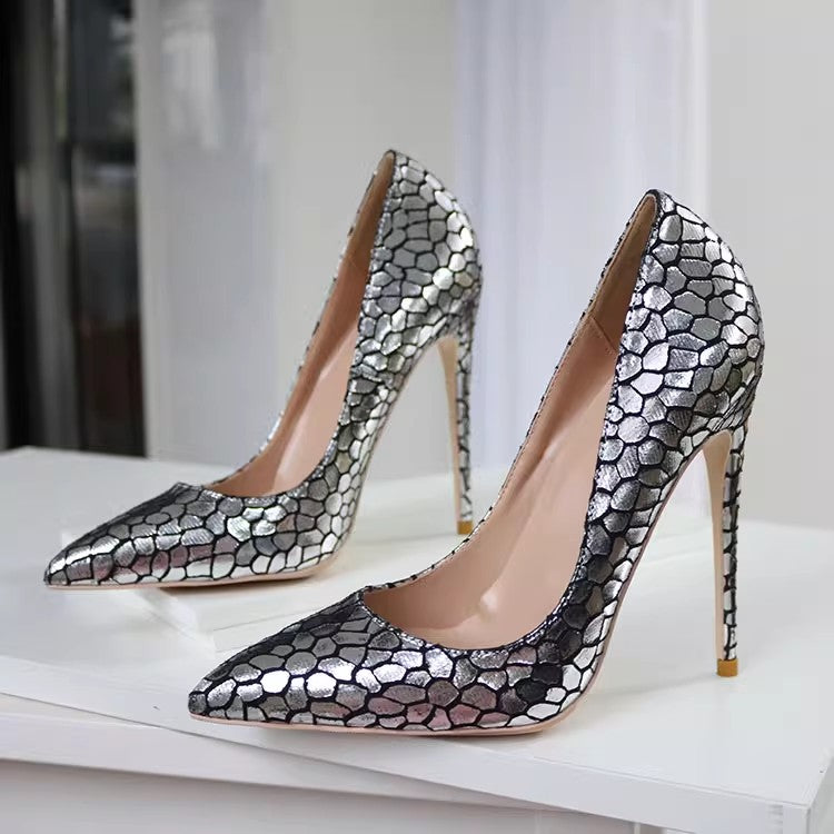 Silver fish scale stiletto heel