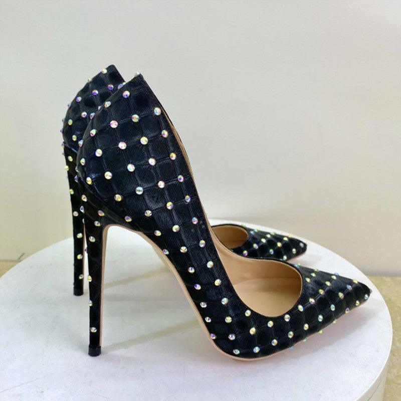 Black rhinestone stiletto heels