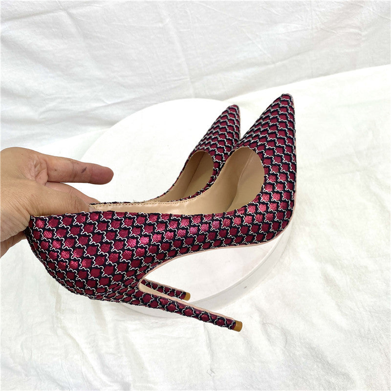 Maroon mesh pattern stiletto heel