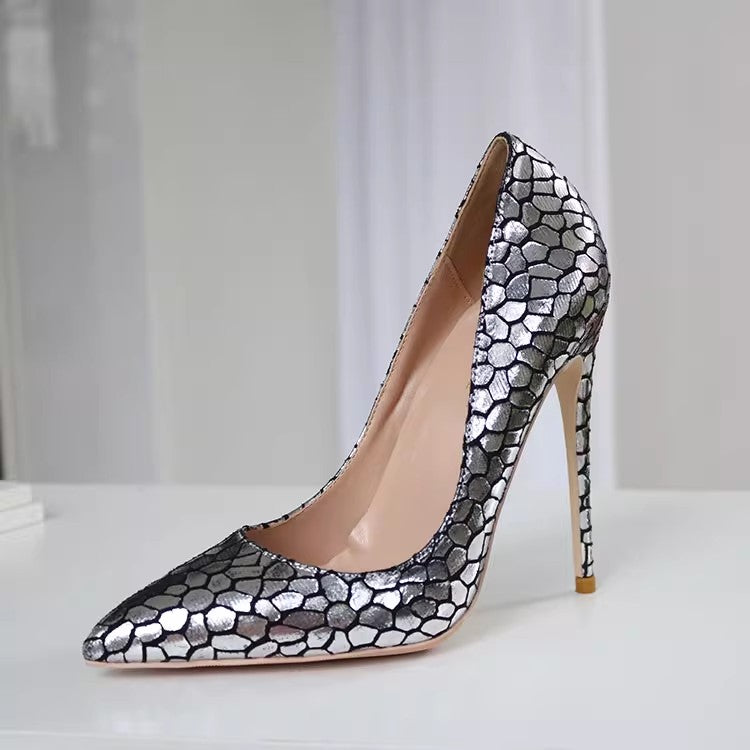 Silver fish scale stiletto heel