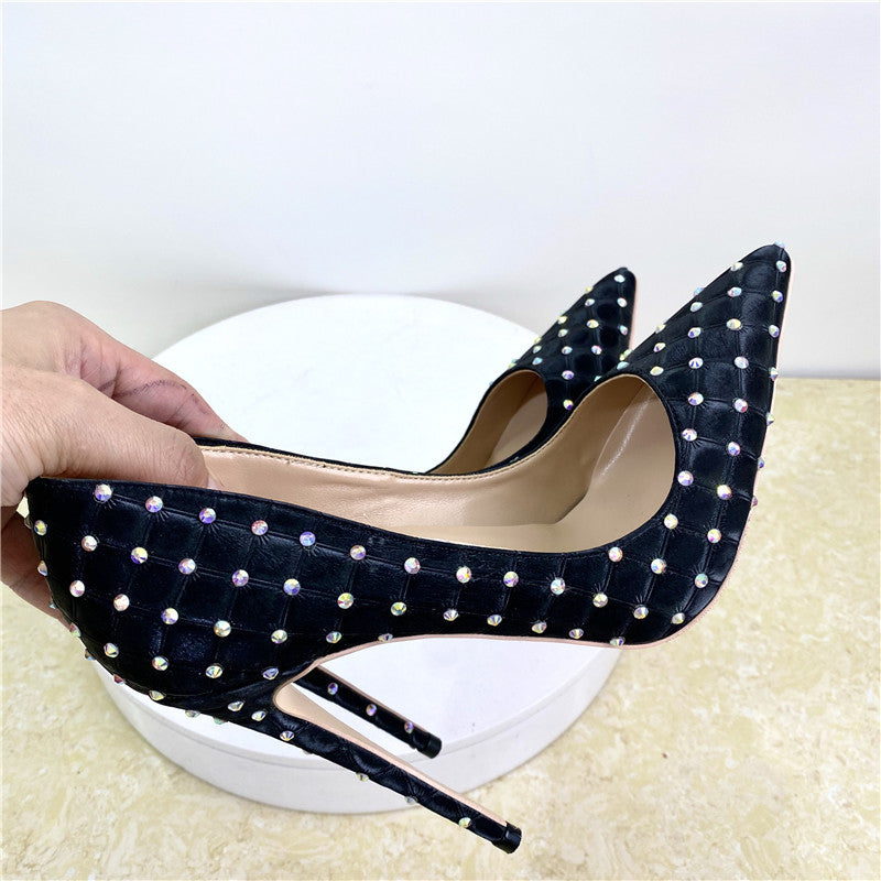 Black rhinestone stiletto heels