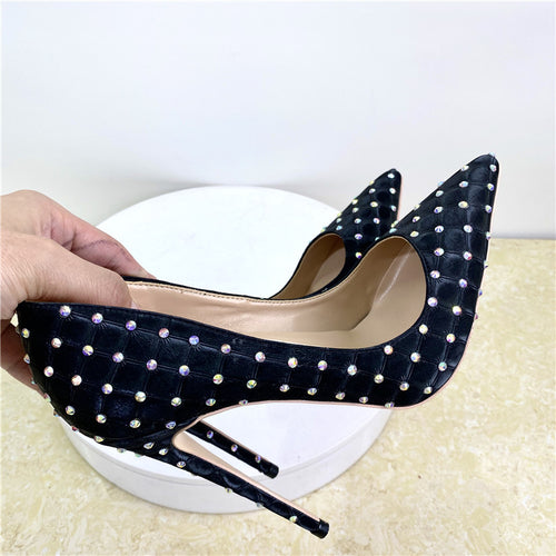 Black rhinestone stiletto heels