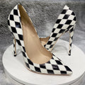 Checkered diamond black and white stiletto heels