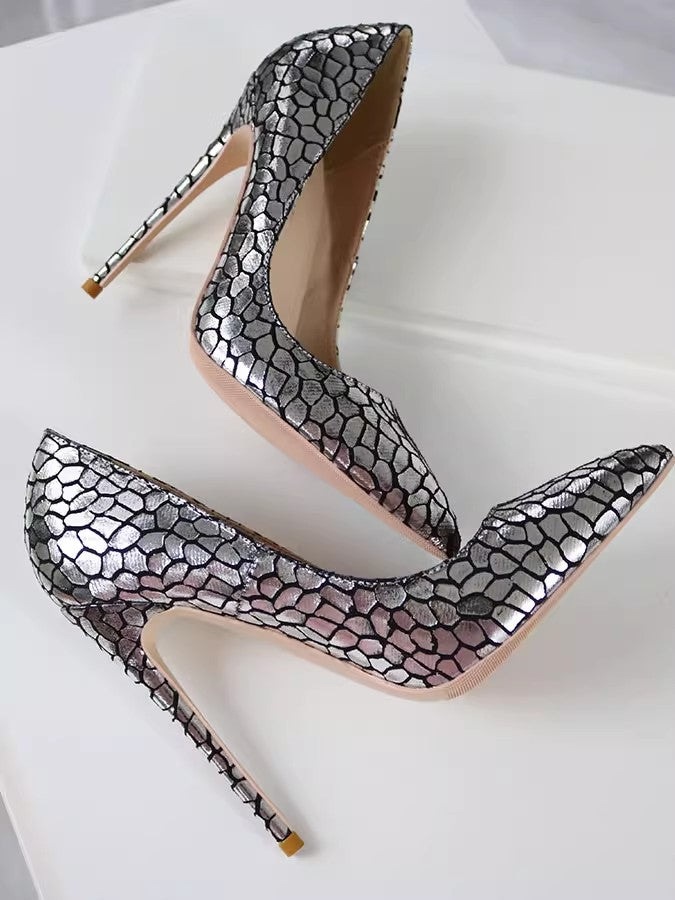 Silver fish scale stiletto heel