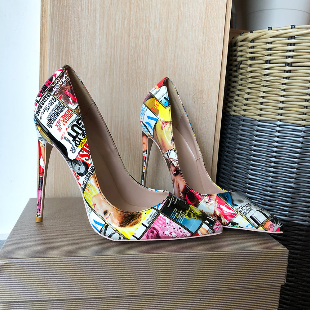 Magazine print stiletto high heel