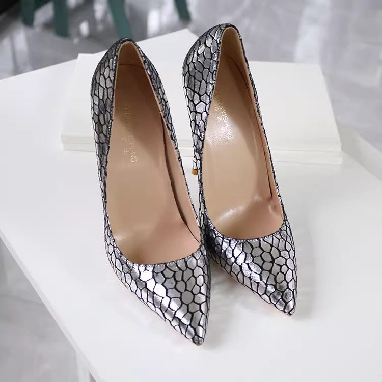 Silver fish scale stiletto heel