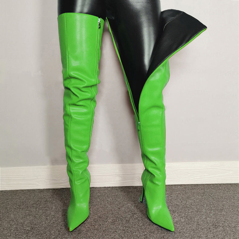 Thigh high leather stilleto boots