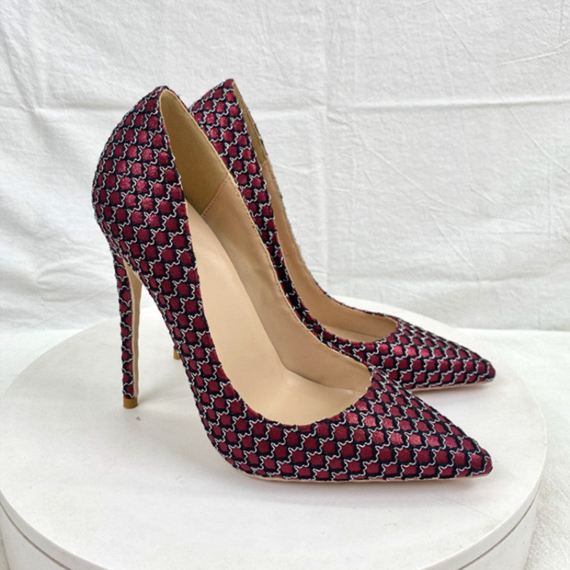 Maroon mesh pattern stiletto heel