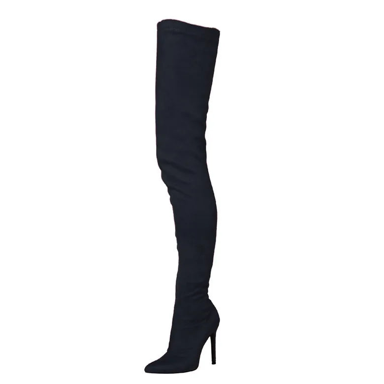 Thigh high stiletto suede boots