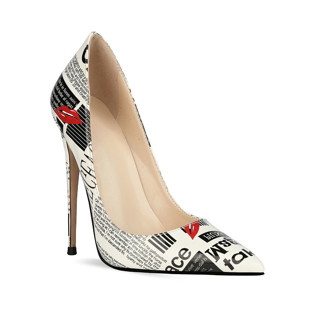 Newspaper print stiletto heel