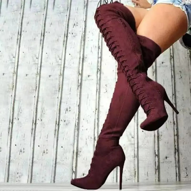 Thigh high suede boots