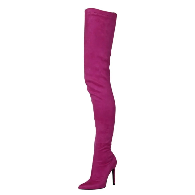 Thigh high stiletto suede boots