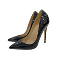 Black embossed stiletto heels