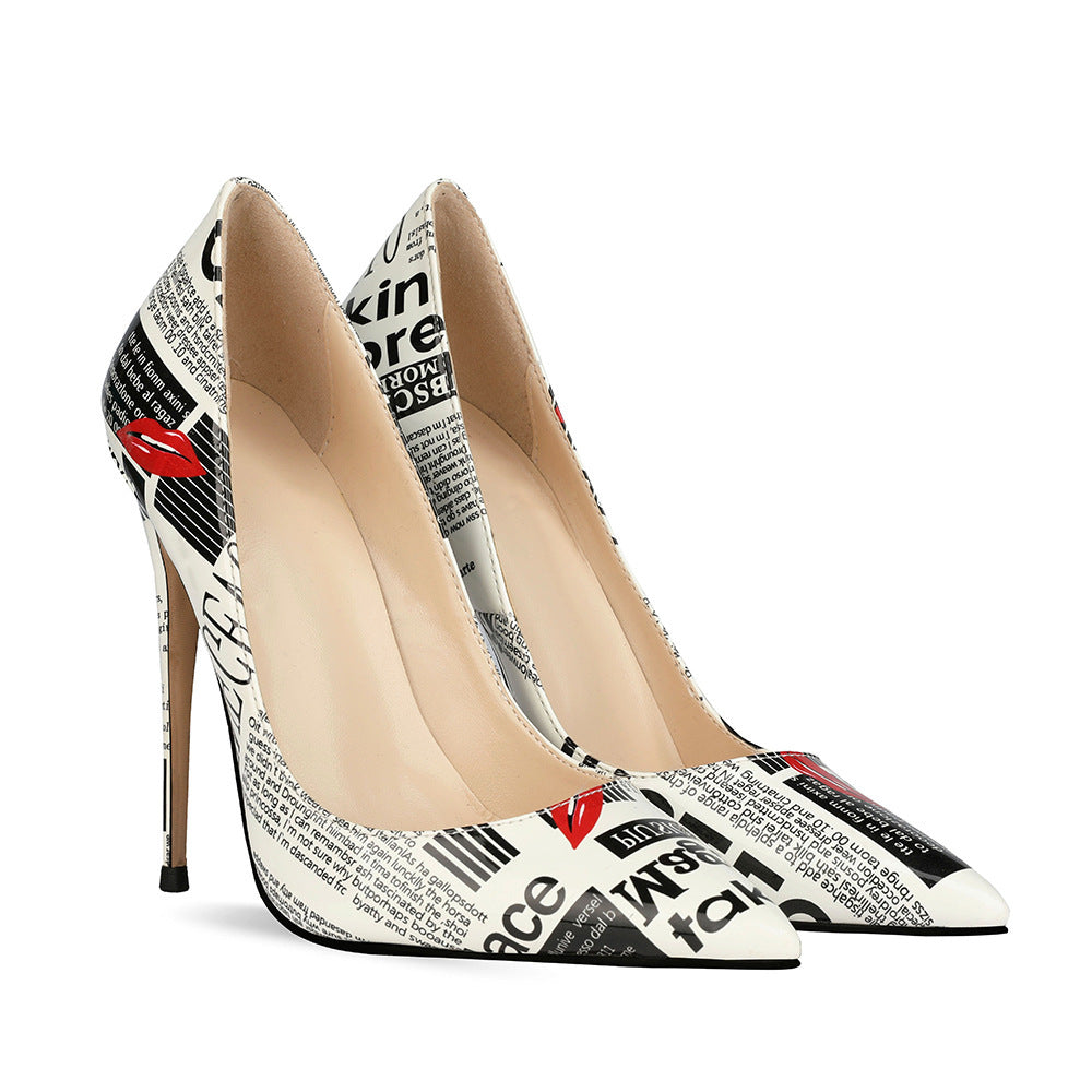 Newspaper print stiletto heel