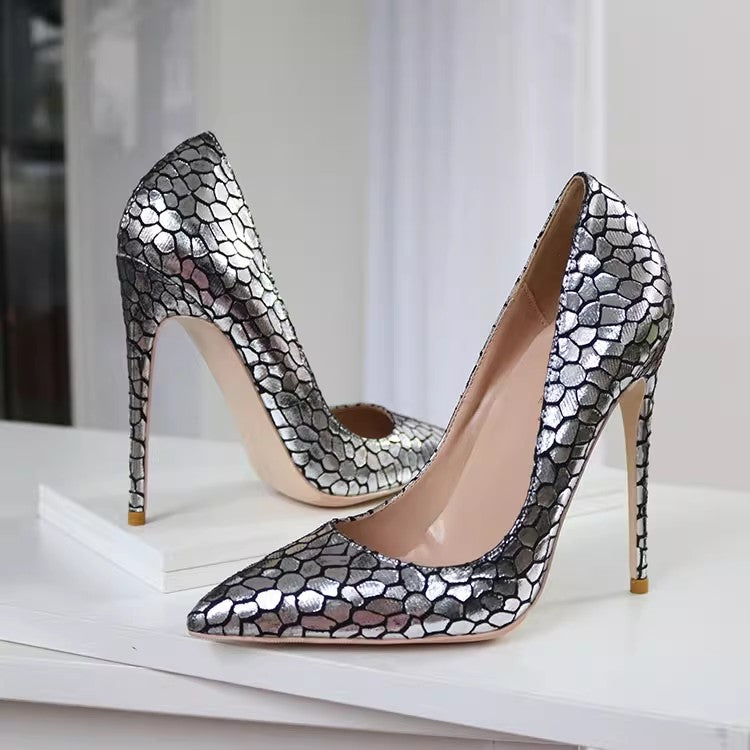 Silver fish scale stiletto heel
