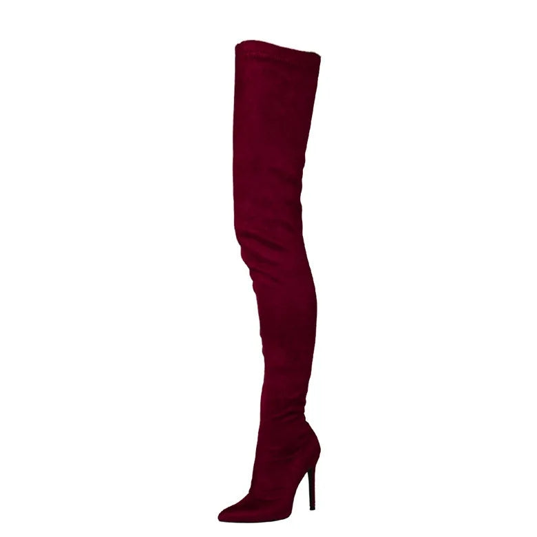 Thigh high stiletto suede boots
