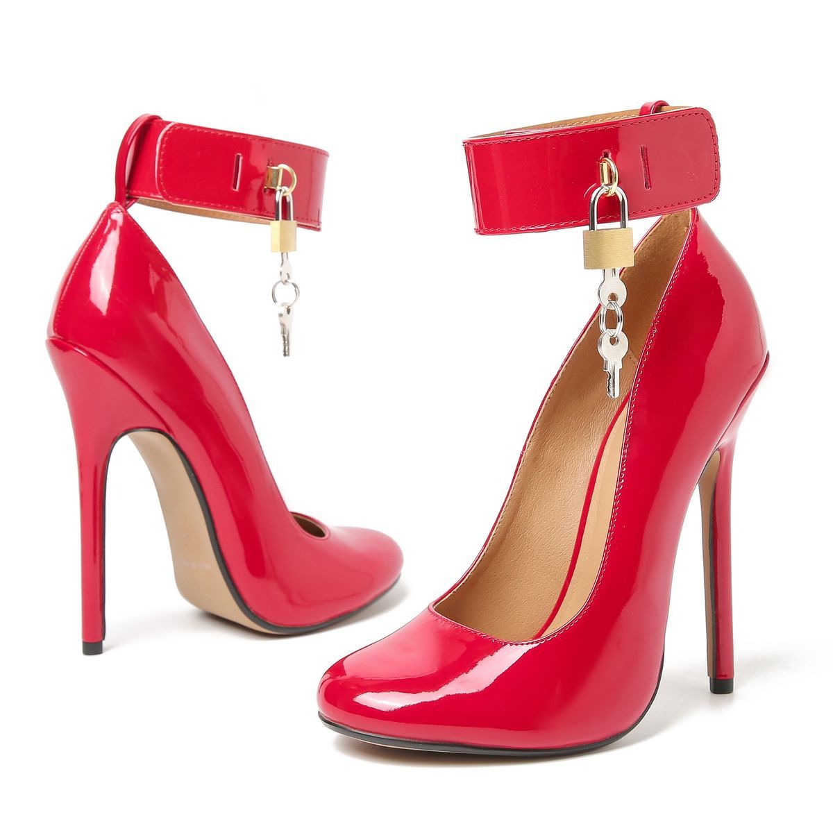 Red stiletto padlock heels