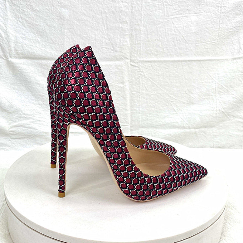 Maroon mesh pattern stiletto heel