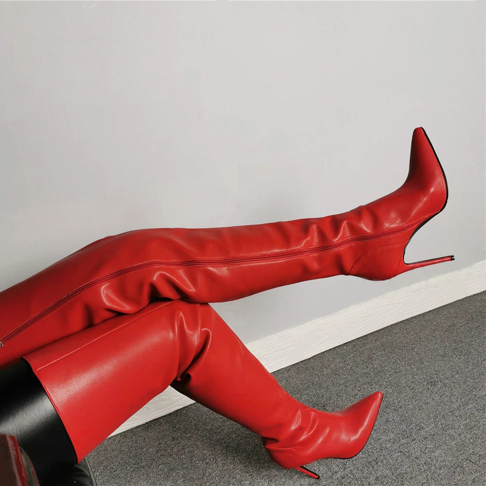 Thigh high leather stilleto boots