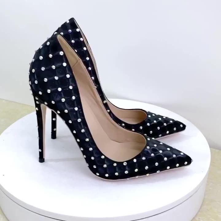 Black rhinestone stiletto heels