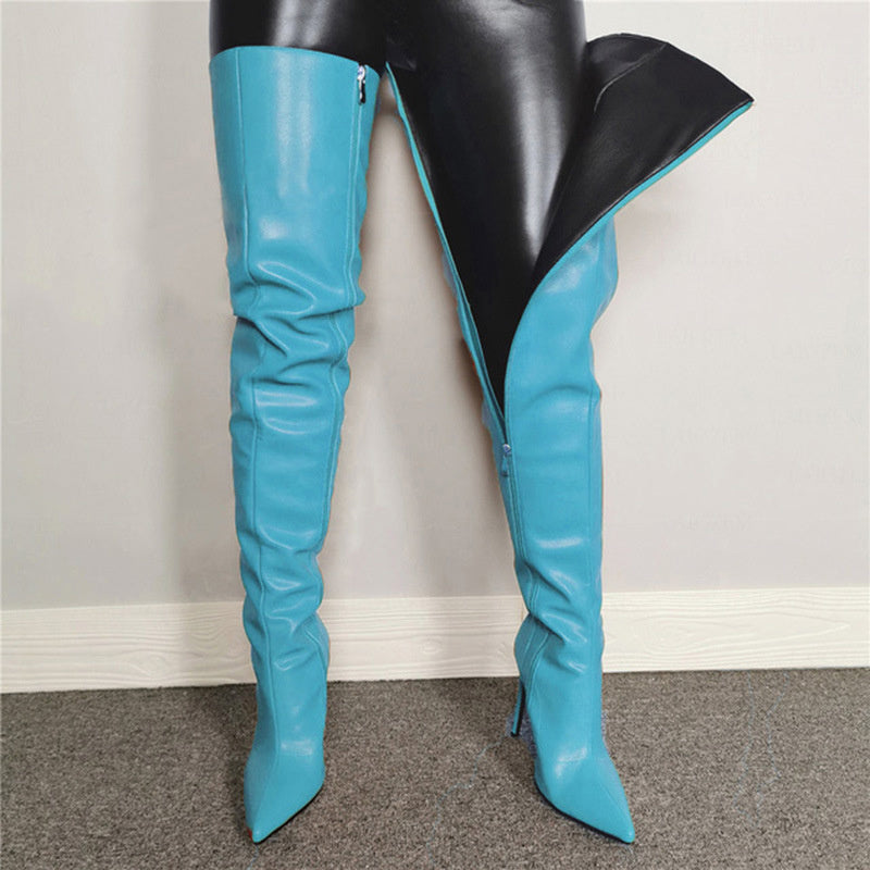 Thigh high leather stilleto boots