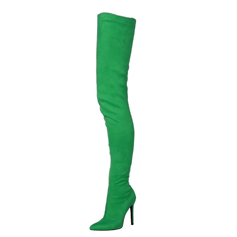 Thigh high stiletto suede boots
