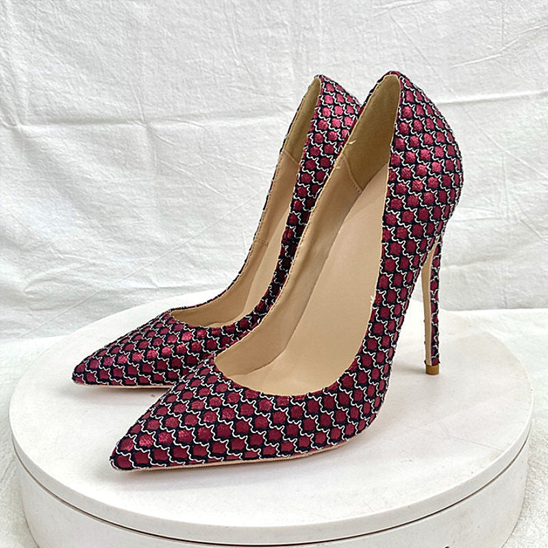Maroon mesh pattern stiletto heel