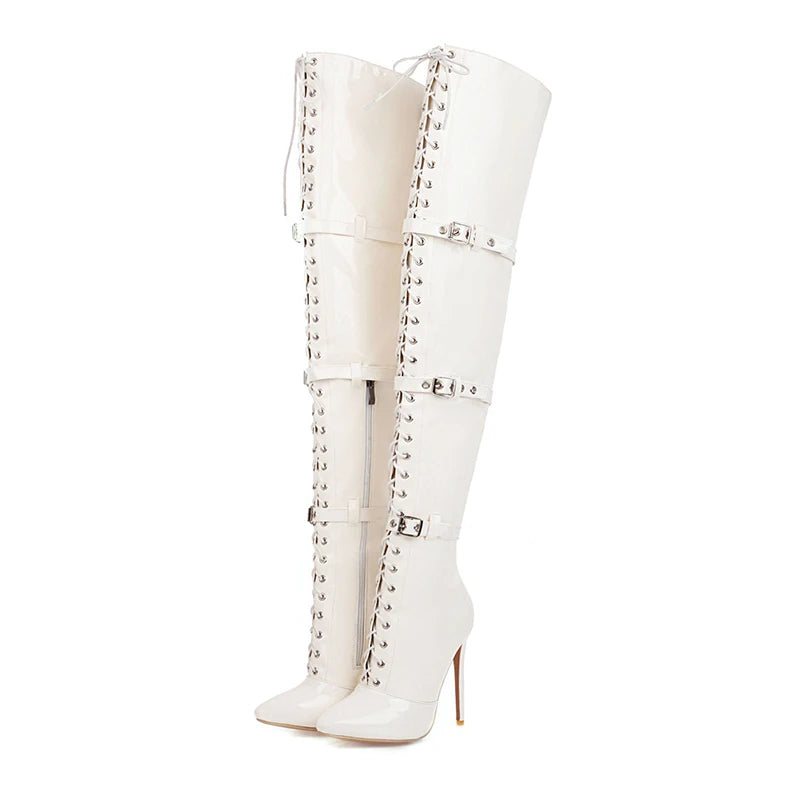 Thigh high patent leather boots