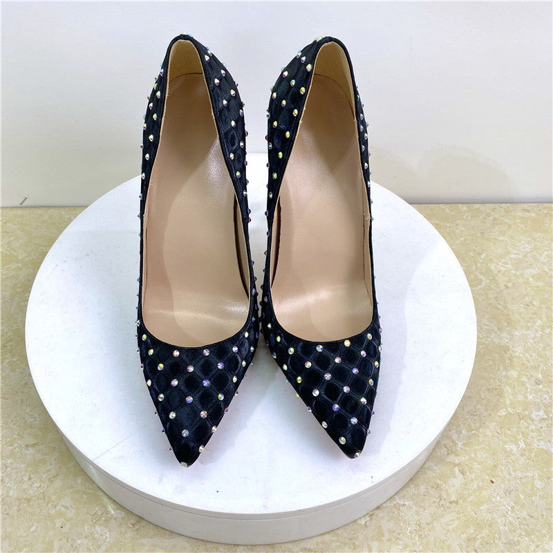 Black rhinestone stiletto heels