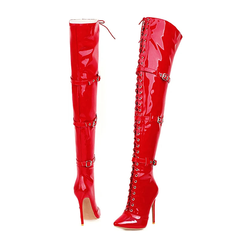 Thigh high patent leather boots