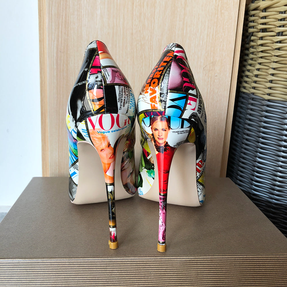 Magazine print stiletto high heel