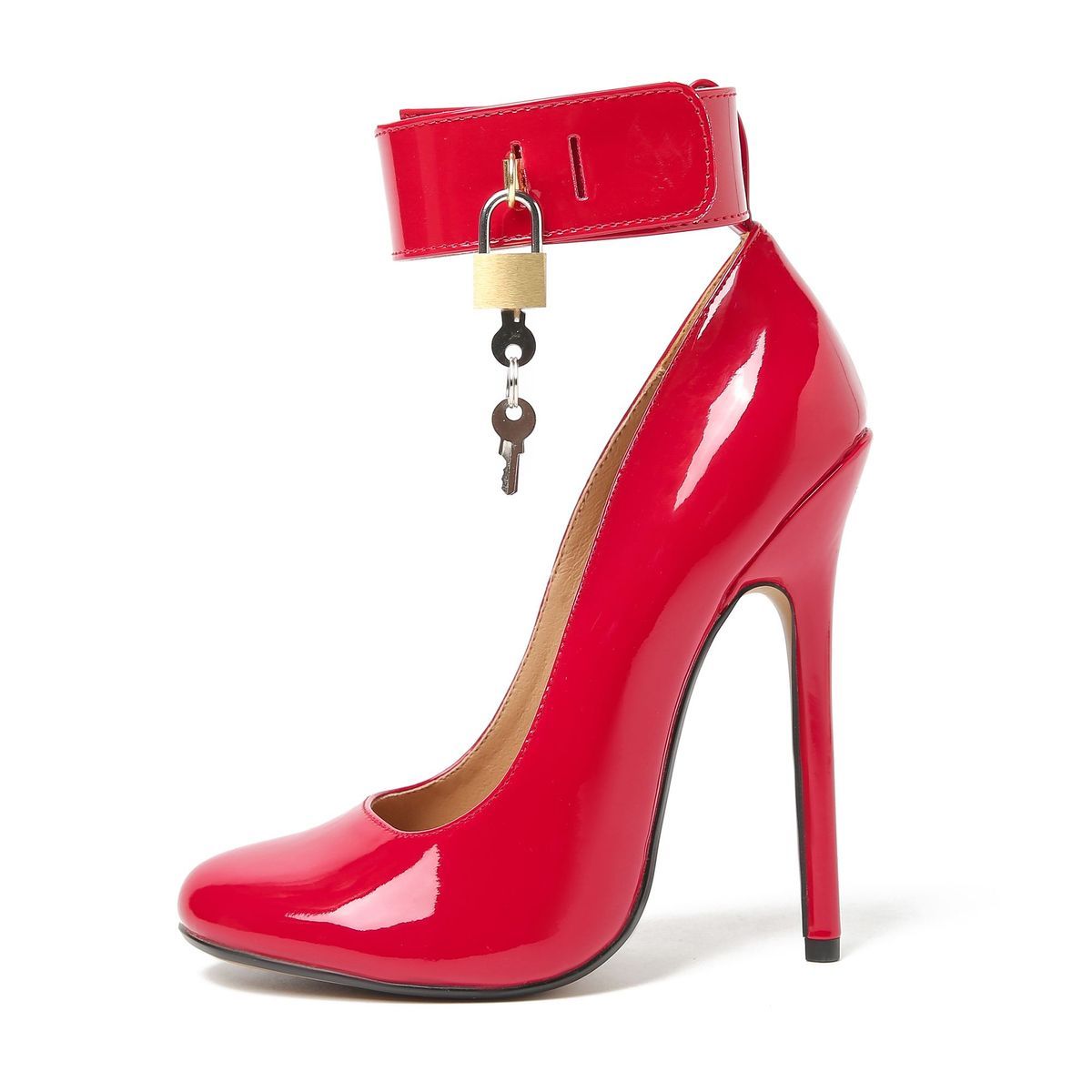 Red stiletto padlock heels