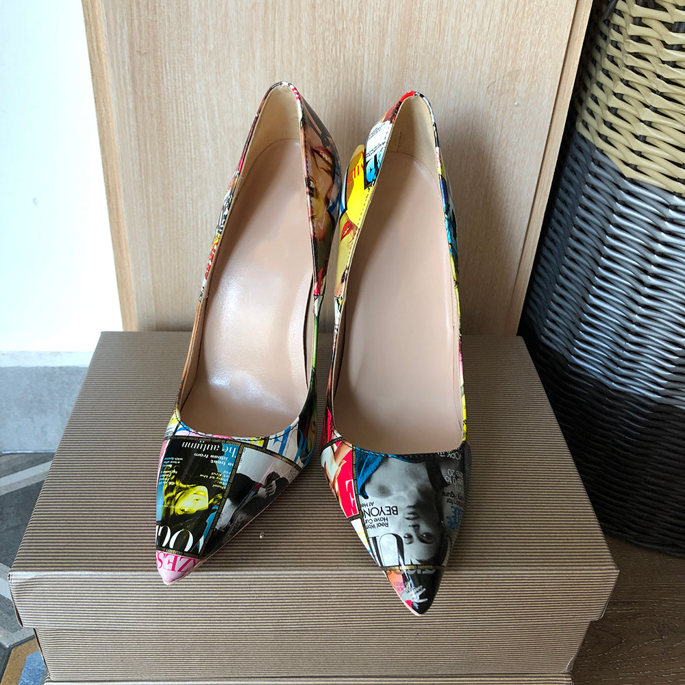 Magazine print stiletto high heel