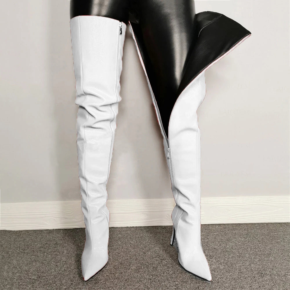 Thigh high leather stilleto boots