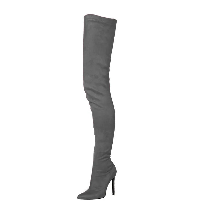 Thigh high stiletto suede boots
