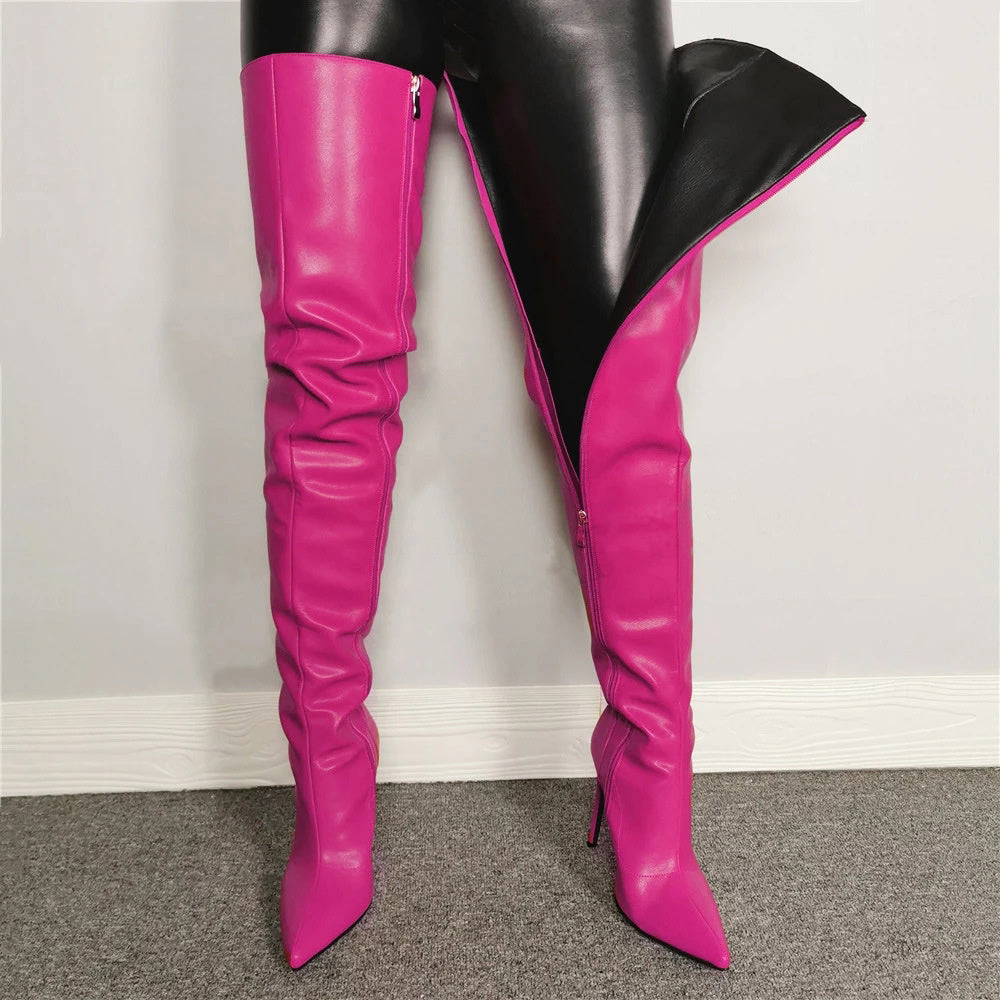 Thigh high leather stilleto boots