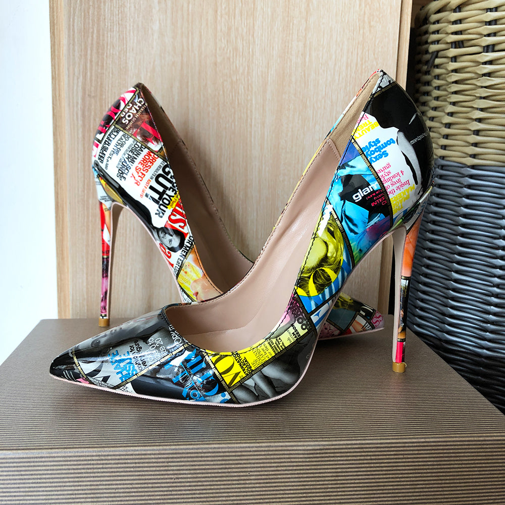 Magazine print stiletto high heel