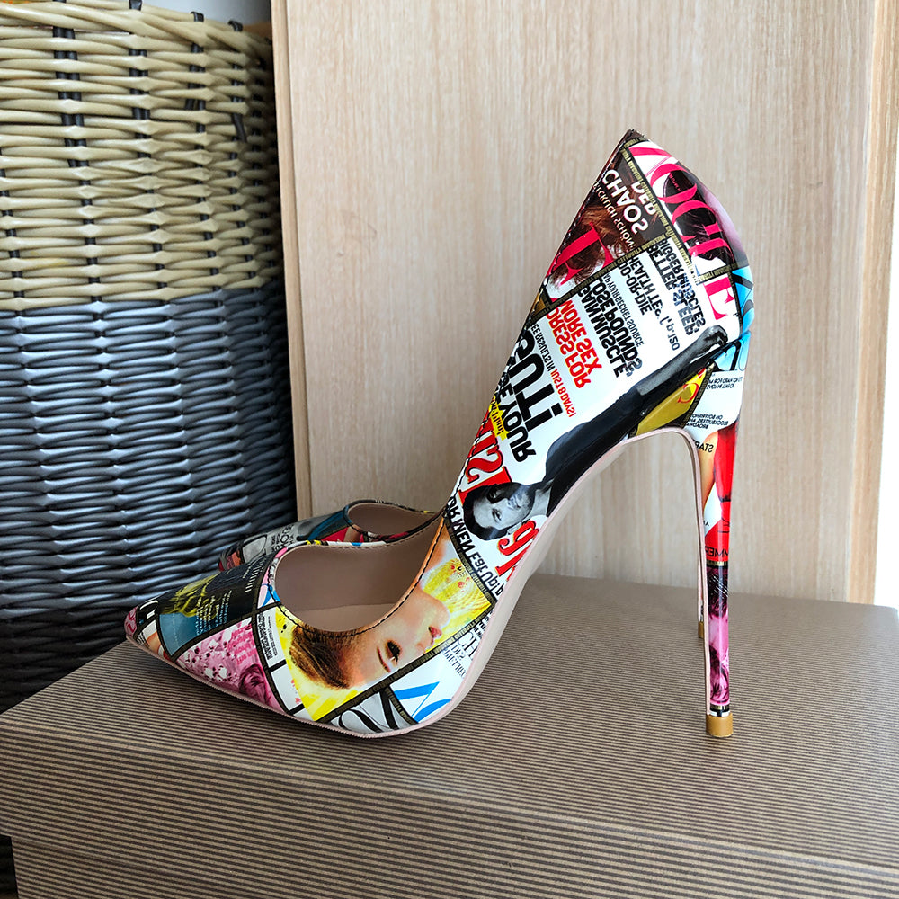 Magazine print stiletto high heel