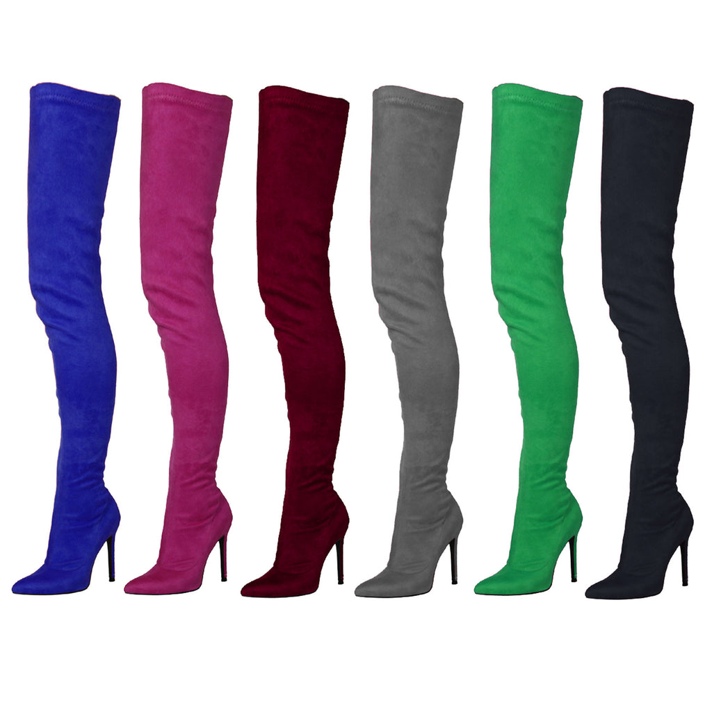 Thigh high stiletto suede boots