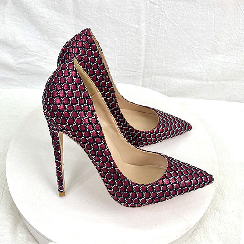 Maroon mesh pattern stiletto heel
