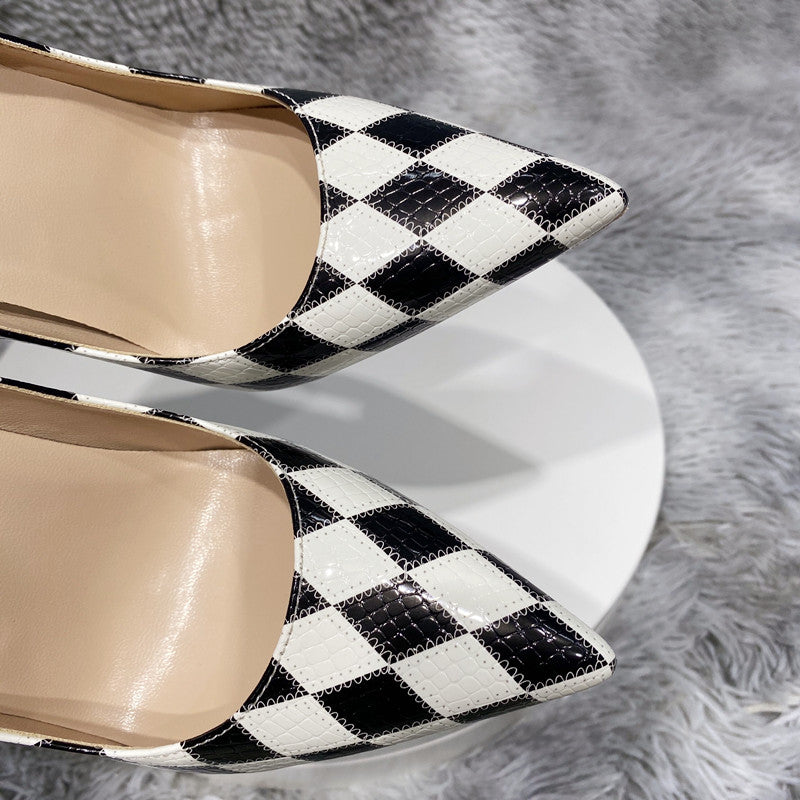 Checkered diamond black and white stiletto heels