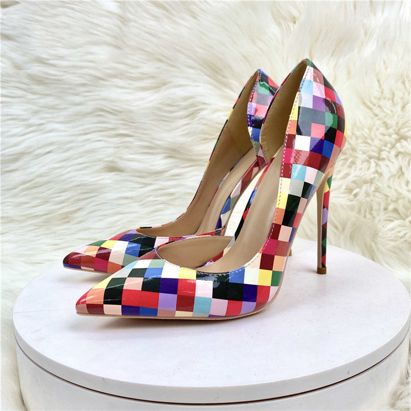Rainbow chequered stiletto heels