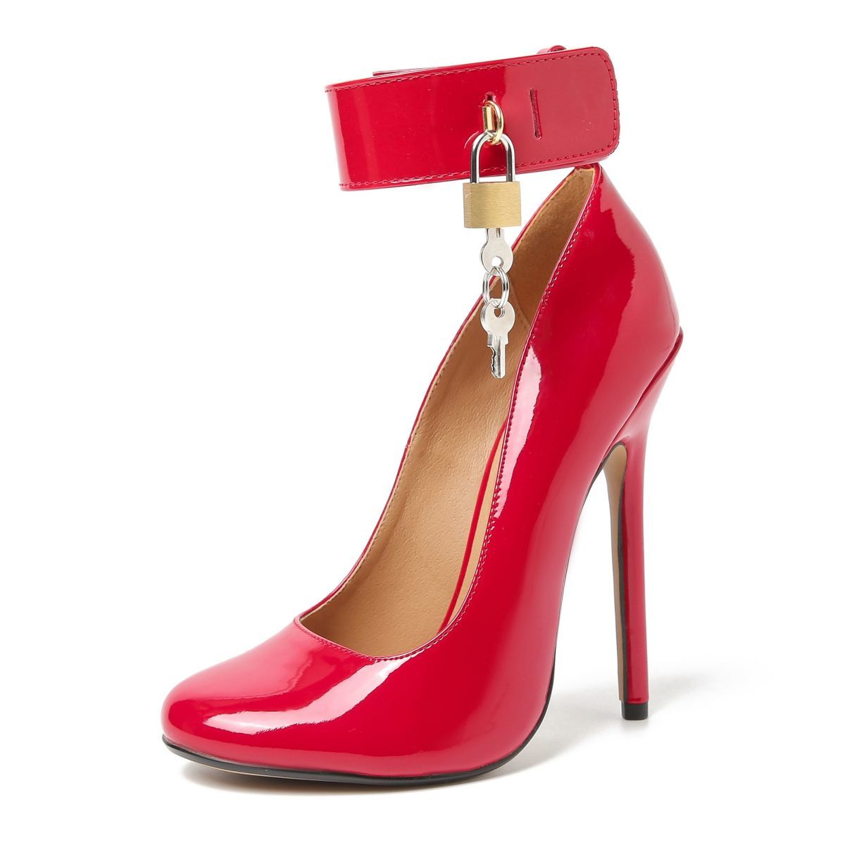 Red stiletto padlock heels