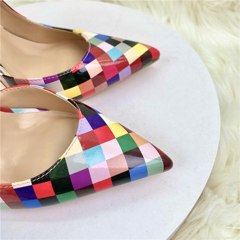Rainbow chequered stiletto heels