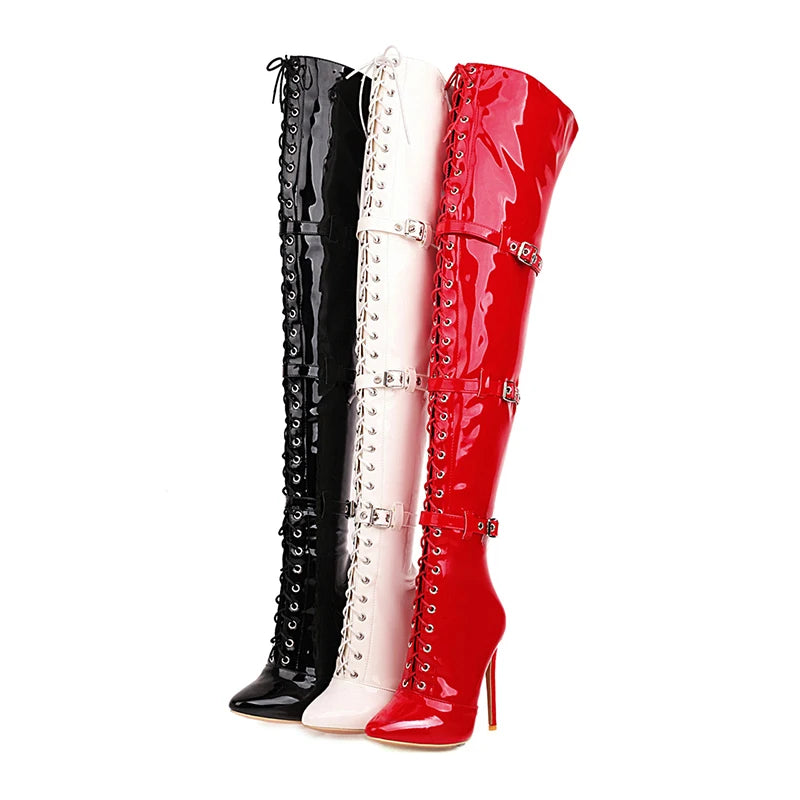 Thigh high patent leather boots